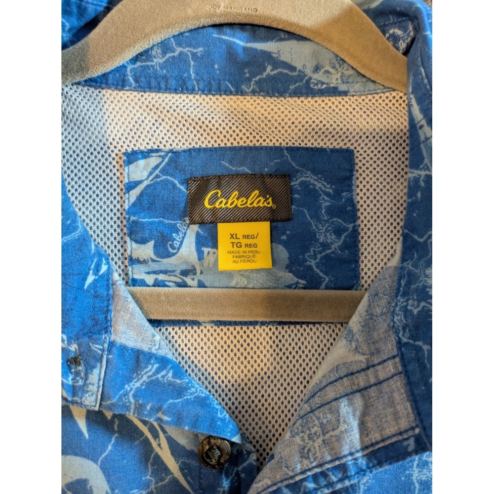 Cabela's Shirt Mens Salt Water Fishing Button Up Short Sleeve Blue Print Vented - Picture 5 of 11